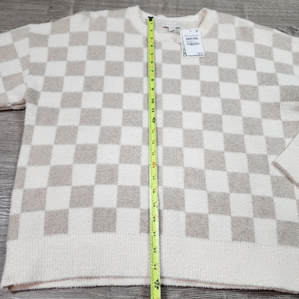 NWT BAREFOOT DREAMS 2 Pc CozyChic Oatmeal Cream Checkered Top Short Set XL - Picture 9 of 14